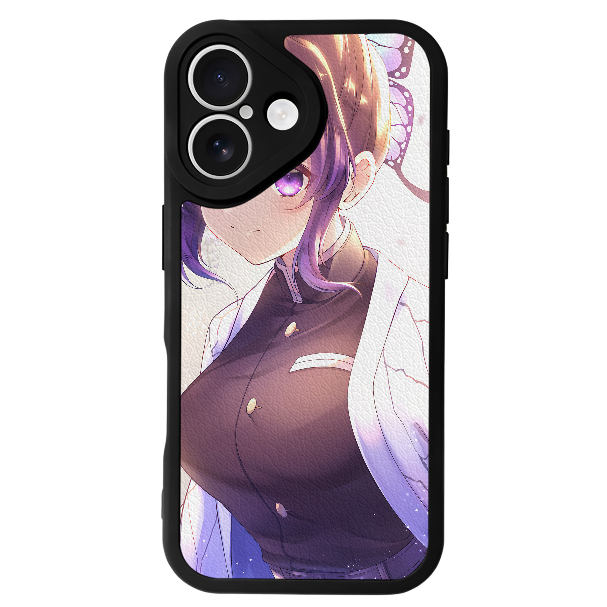 （画像用） 鬼滅の刃（きめつのやいば）蟲柱-胡蝶 しのぶ／こちょう しのぶ Kochou Shinobu 【iPhone 16シリーズ対応】シリコンスマホケース（レザー調） 材質：シリコン